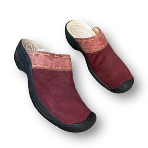 KEEN Women's Red Suede Slip-On Mules Size 9 US Casual Shoes